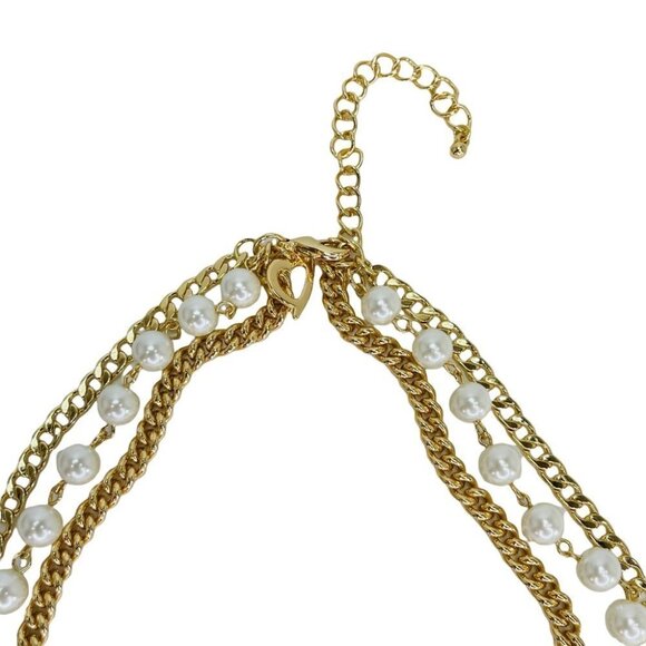 Thalia Sodi Gold Tone Crystal & Imitation Pearl Charm Layer Necklace 16”+3” - Picture 6 of 8